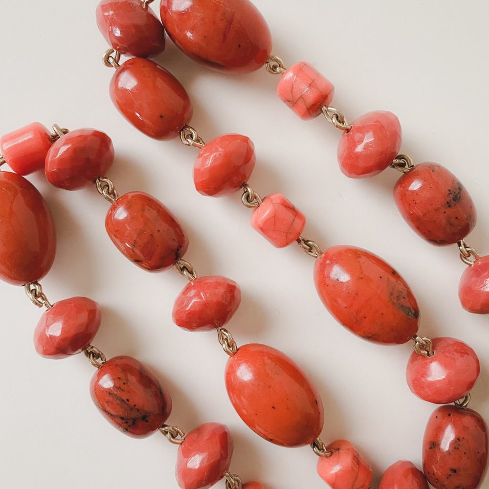 Avon Chunky Faux Stone Orange Beaded Chain Funky Bright Geometric Necklace - Picture 5 of 12